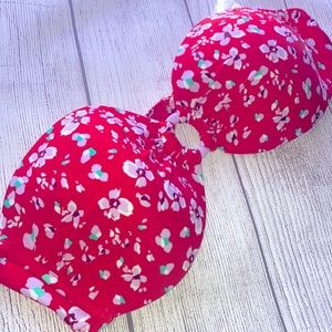 Strapless bikini top comes with straps red floral